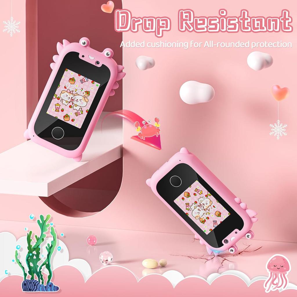Smart Phone für Mädchen, Kleinkindspielzeug für 3-10 Jahre, Touchscreen HD Dual-Kamera Kinderspielzeug Telefon mit Musikplayer, Spielen, 16GB SD-Karte, Weihnachten Geburtstag