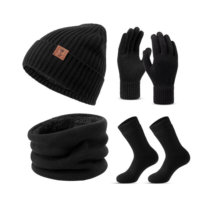 Winter Hat Scarf Gloves Socks Warm Four Piece Set Thickened Wool Socks Knitted Cold Proof Set