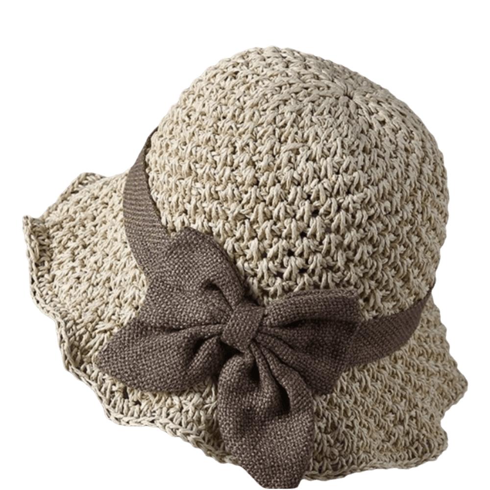Wide Brim Beach Straw Hat Bowknot Panama Hat Vintage Sunshade Bucket Hat Daily