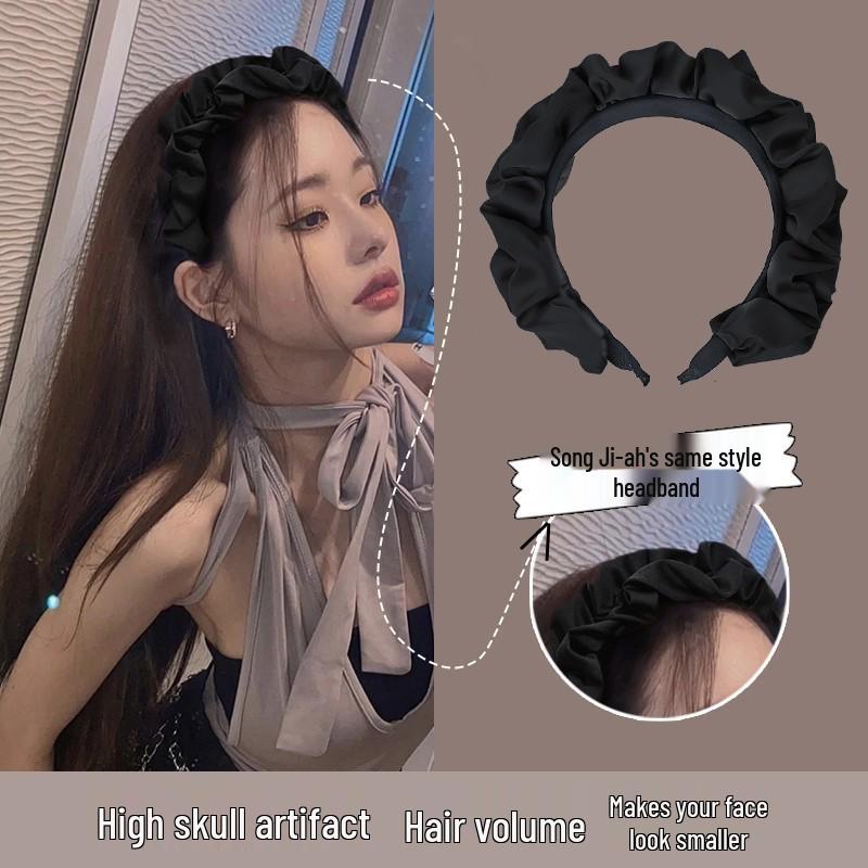 Chic Black Pleated Wide-Brim Headband - Trendy Fairy-Inspired Hair Accessory for Women