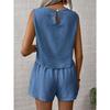 Women'S Solid Color Sleeveless Top and Shorts Set - Casual, Button-Up, Round Neck, All-Season, Casual Attire|Sleeveless Top|Buttonup Shorts