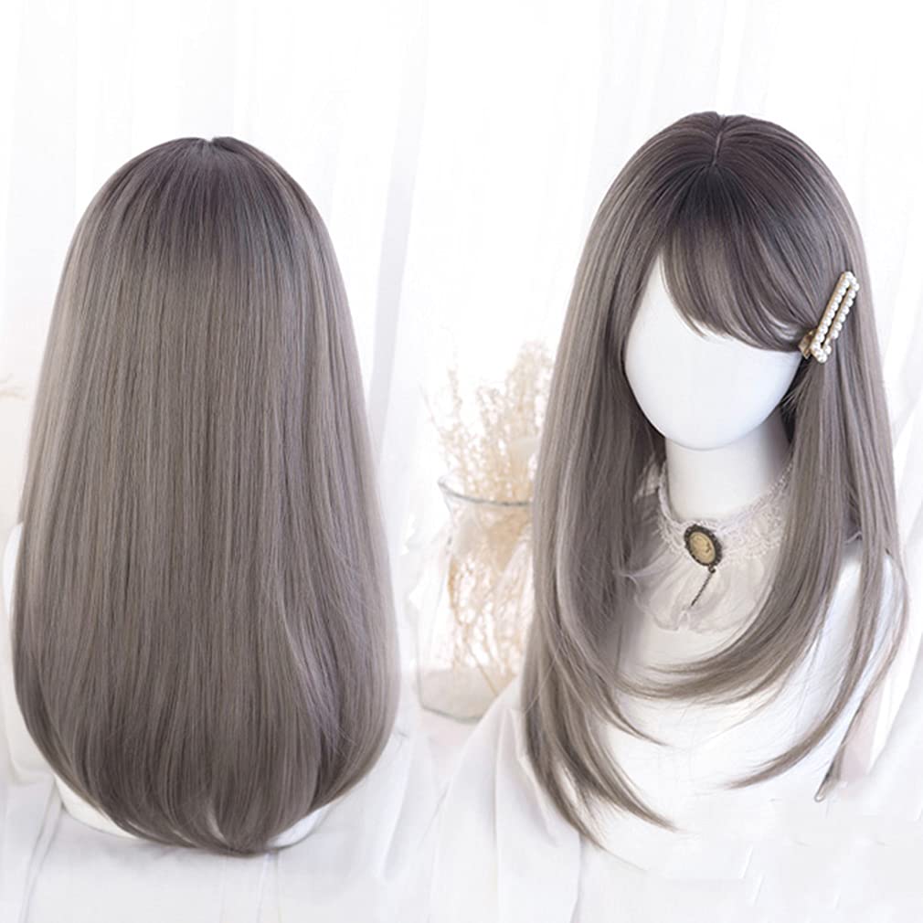 Gothic Long Gray Mori Princess Small Everyday Wig Lolita, Harajuku, Gal-style Wig, Heat-Resistant, Lolita, Hair, Girl, Dreamy, Cute, Style, Face,