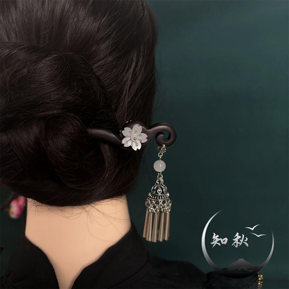 18cm Double-Sided Ancient Silver Tassel Hairpin, Vintage Hanfu Hair Stick for Women, Traditional Chinese Hair Accessory