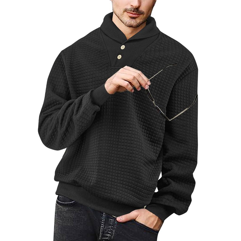 Men's Solid Color Lapel Plaid Sweatshirt Men's Casual Fashion Sweatshirt