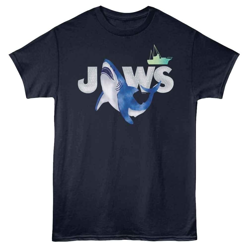 Jaws - Watercolor - Blue - Front Print Solid Adult Unisex Short Sleeve T-Shirt M