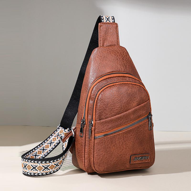 Women's Leather Chest Bag Solid Color Crossbody Bag Stitching Waist Bag Colorful Shoulder Straps