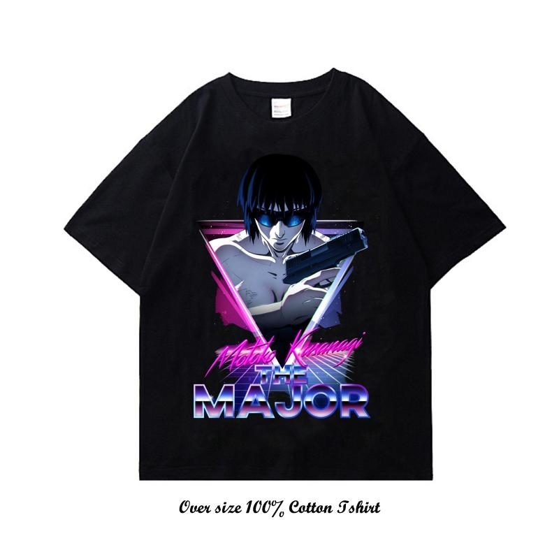 90s Anime Ghost In The Shell Pánské tričko Potisk Vintage Streetwear Hip Hop Oblečení Krátký rukáv Nadměrné Ležérní Bavlněné tričko