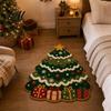 Easy Clean Decorative Rug Christmas Area Rug Plush Seasonal Bedside Gingerbread Man Tree Cute Stocking Shape Non-Slip for Bedroom Living