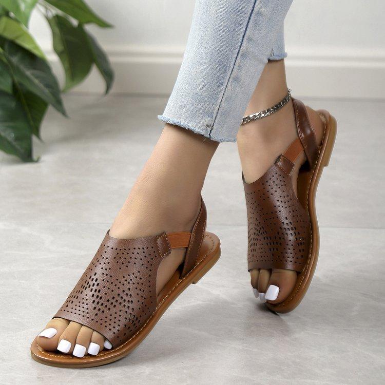 Flat sandals 22 spring and summer new open-toed hollow beach shoes low heel comfortable large size sandals 36