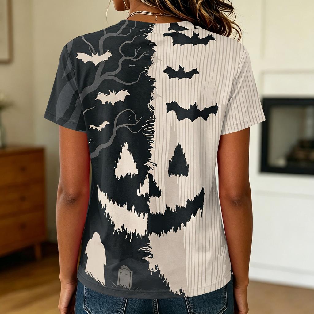 Womens Casual Pullover Short Sleeve T Shirt Halloween Graphic Print Top Lightweight Comfortable Fit
