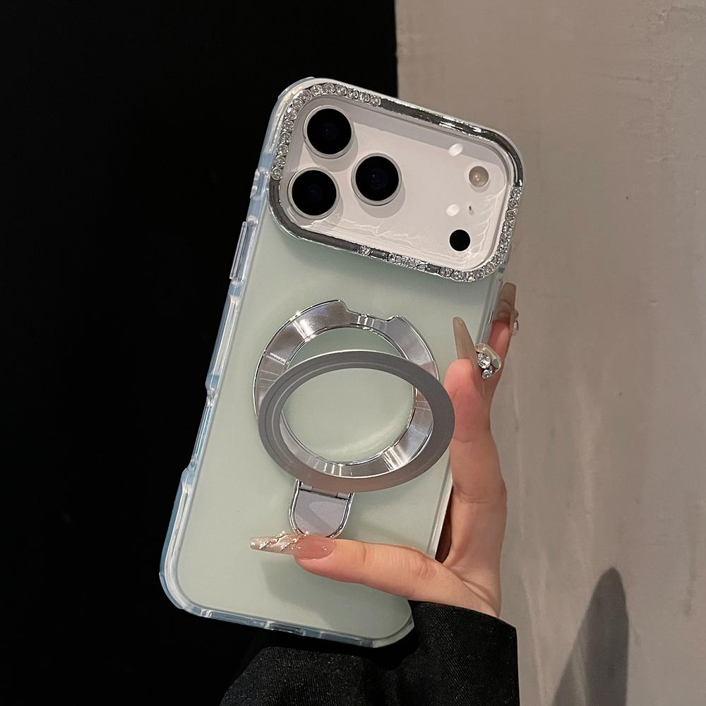 KEYSION Magnetic Jewelled Case for iPhone 16 17 Pro Max Air 16 Plus Transparent Matte TPU+PC Shockproof Ring Stand Phone Cover