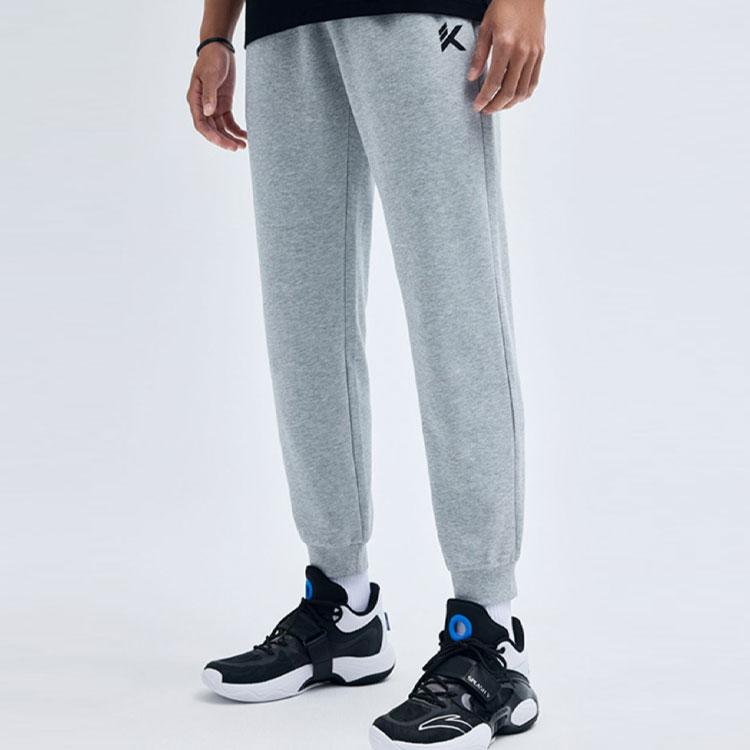 Anta KT Series Solid Color Mid Waist Fleece Cuffed Knitted Sports Pants Men pants Gray 952331304-2