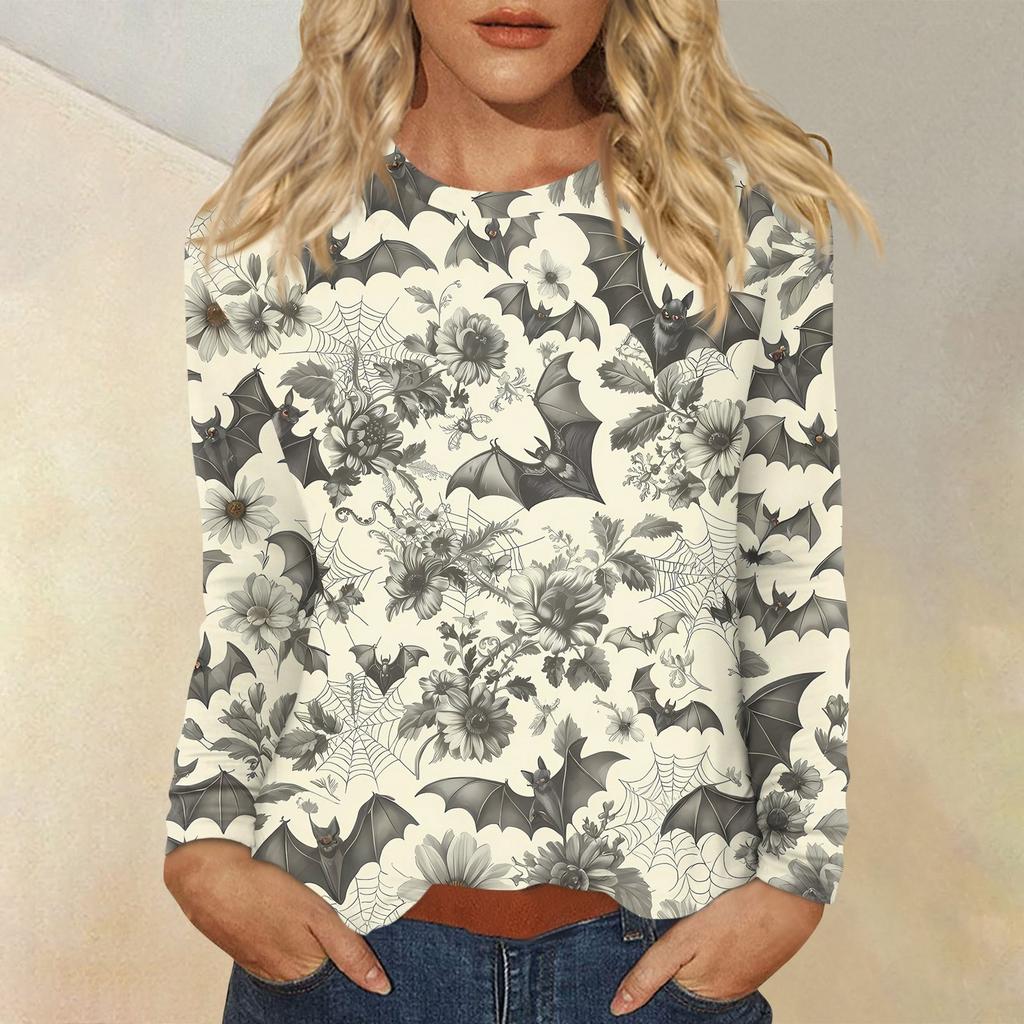 Damenmode Lässig Halloween Bedruckt Rundhals Langarm Pullover Top