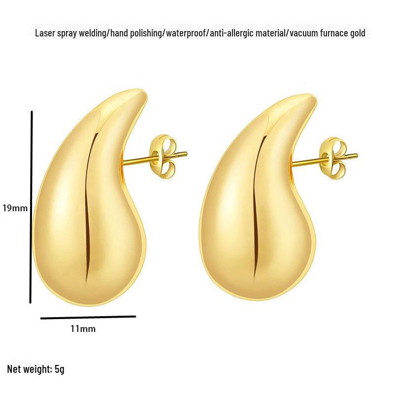 Gold-Plated Stainless Steel Oversized Teardrop Hoop Earrings - European & American Fashion for Women