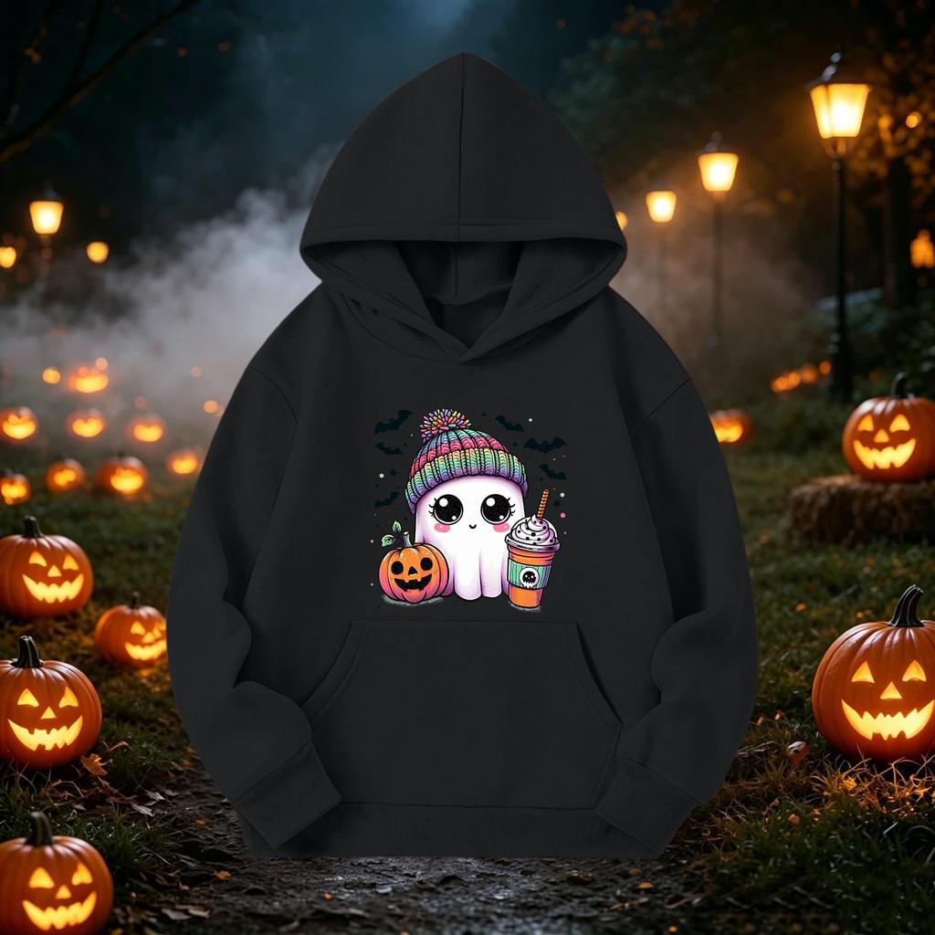Kids Halloween Printed Hoodie, Loose Fit Casual Pullover for Boys Girls
