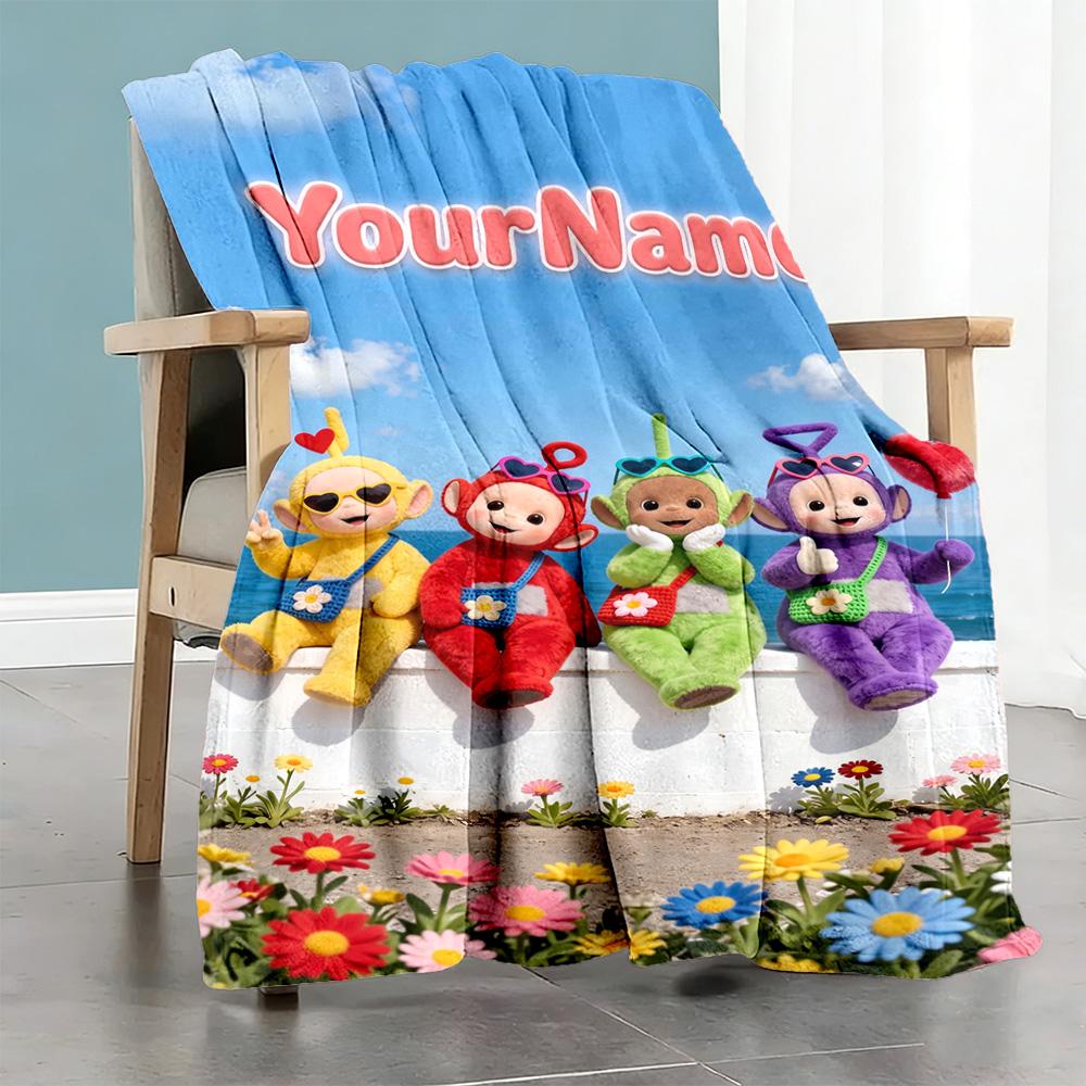 Teletubbies Customize Your Name Blanket Cozy Personalized Blanket Warmthful Decor Perfect for Chair Office Bed Living Room Four Seasons Universal