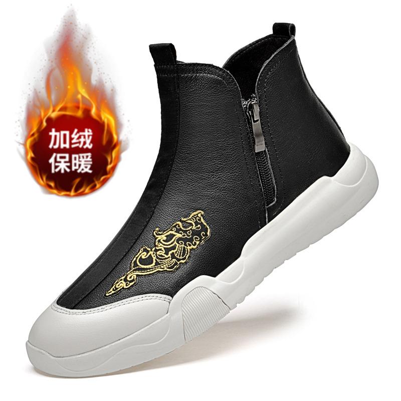 

Fashion Fashion Brand Men s China-Chic Short Boots Winter Men s First Layer Cowhide Side Zipper Comfortable Warm Mid Top Board Shoes 37
