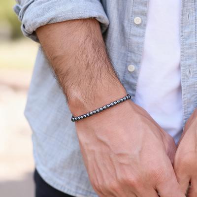 Minimalist 4/6/8/10/12mm Natual Hematite Stone Bracelet For Men Meditation Healing Braclet Black Round Strand Braslet Pulseria