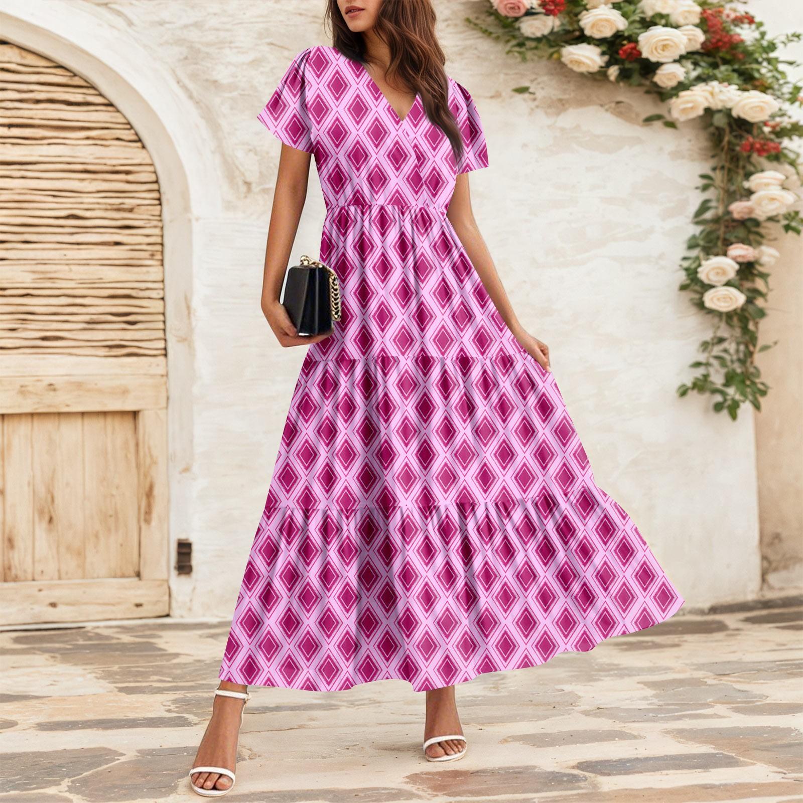 

Женские струящиеся платья Женские летние платья Повседневные платья макси с коротким рукавом Официальные платья макси S фиолетовый