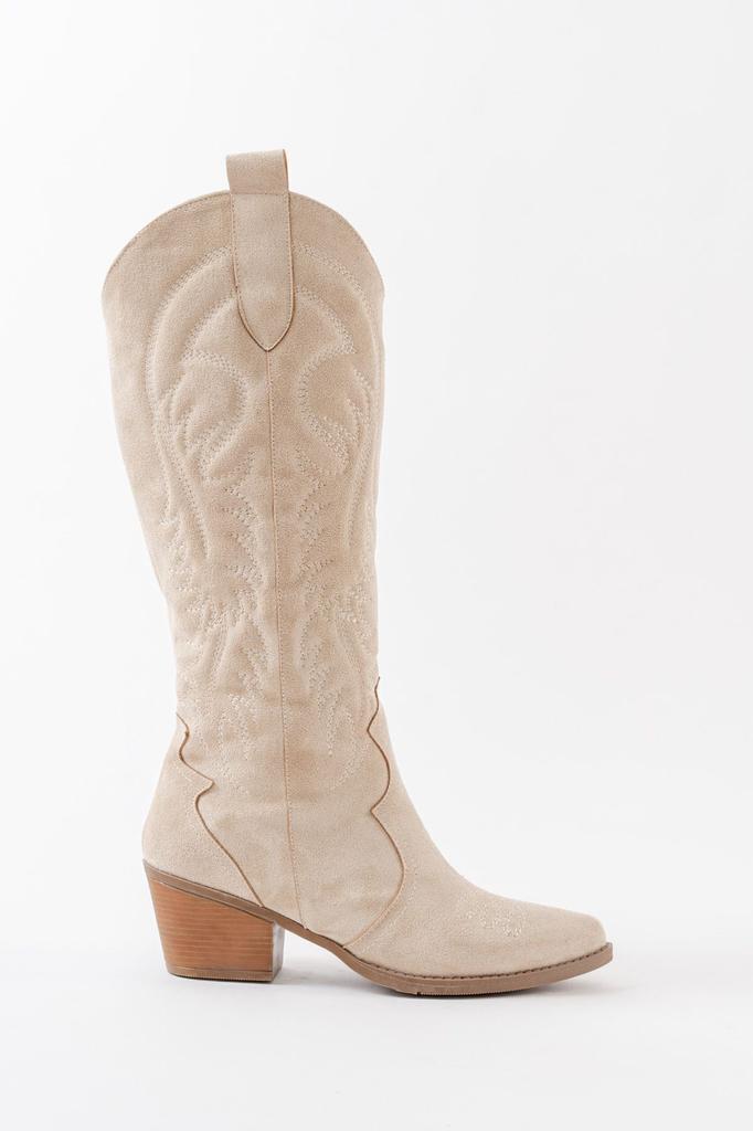 Women Modern Stylish Fashion Boots Boots Faux Leather Suede Khaki Suede Embroidered Cowboy Long Boots