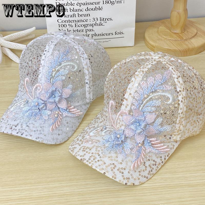 

Sparkling Mesh Hollow Breathable Sun Protection Duck Tongue Sun Hat Sun Protection Baseball Cap one size білий