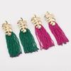 Women Fashion Bohemian Handmade Beaded Rice Bead Tassel Long Earrings Creative Alloy Leaf Ear Jewelry