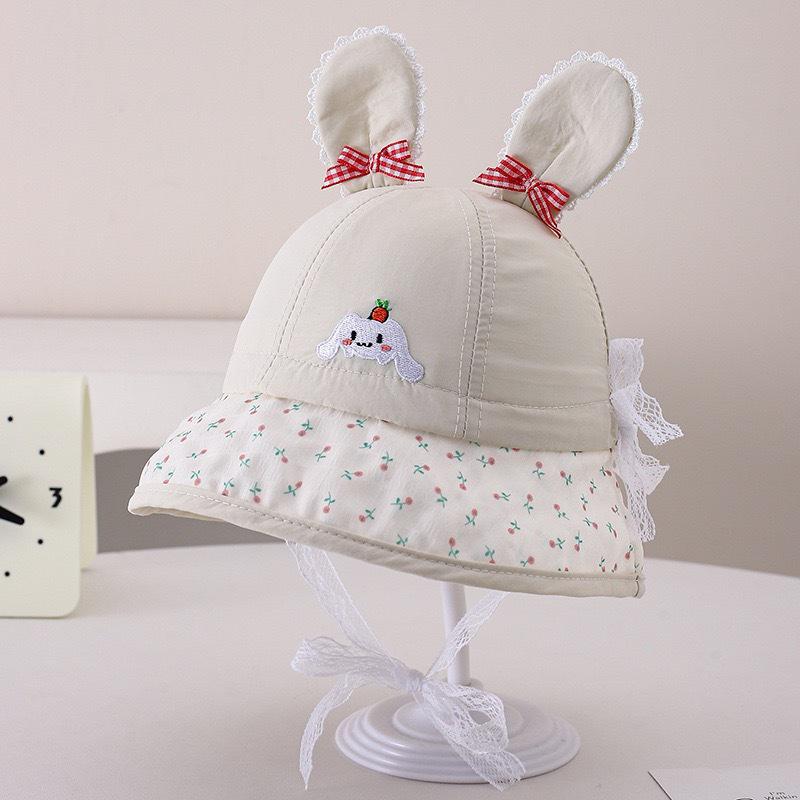 Spring Baby Hat with Cute Rabbit Ears - Korean Style Sun Protection Bucket Hat for Outdoors.