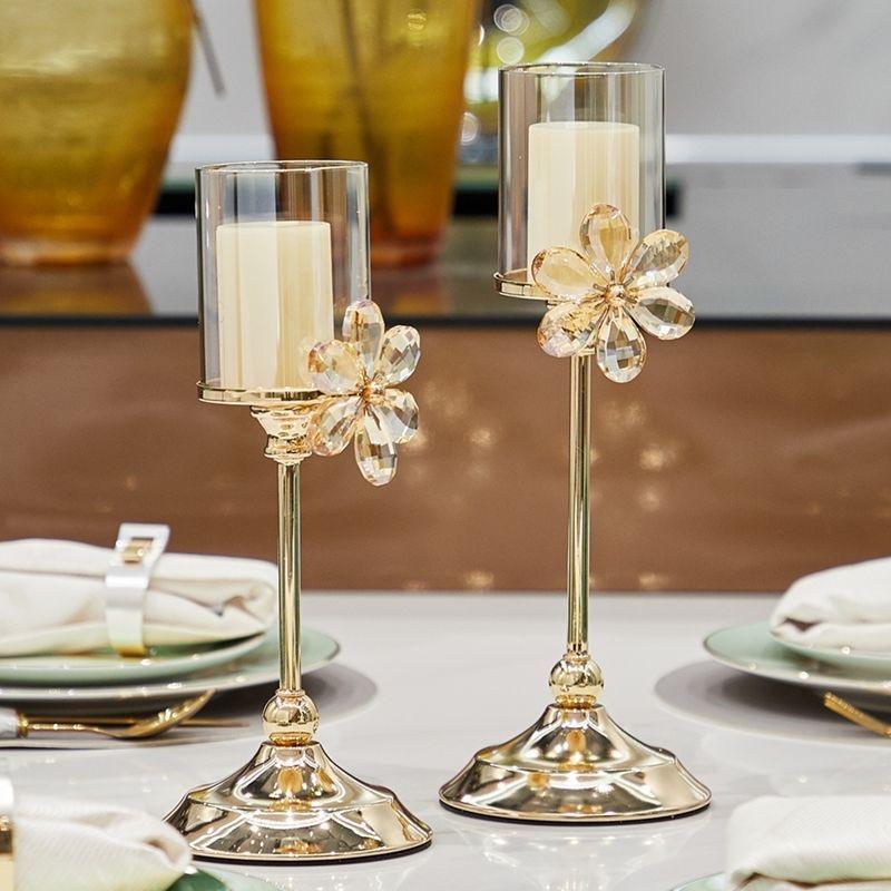 European Crystal Flower Metal Candle Holder, Vintage Romantic Candlelight Decor Stand