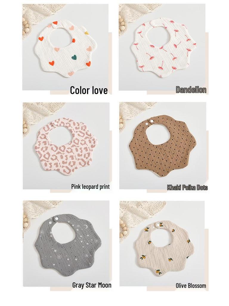 Korean 6-Layer Cotton Gauze Petal Bib: 360° Anti-Spit-Up Newborn Drool Towel.