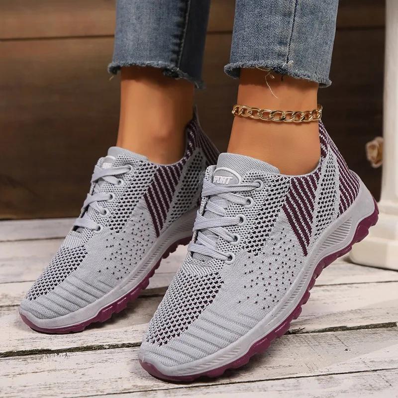Fashion 2024 High Quality Women's Shoes Spring and Autumn Fashion Color Matching Lace-up Low-top Mesh Breathable Women's Sports Shoes
