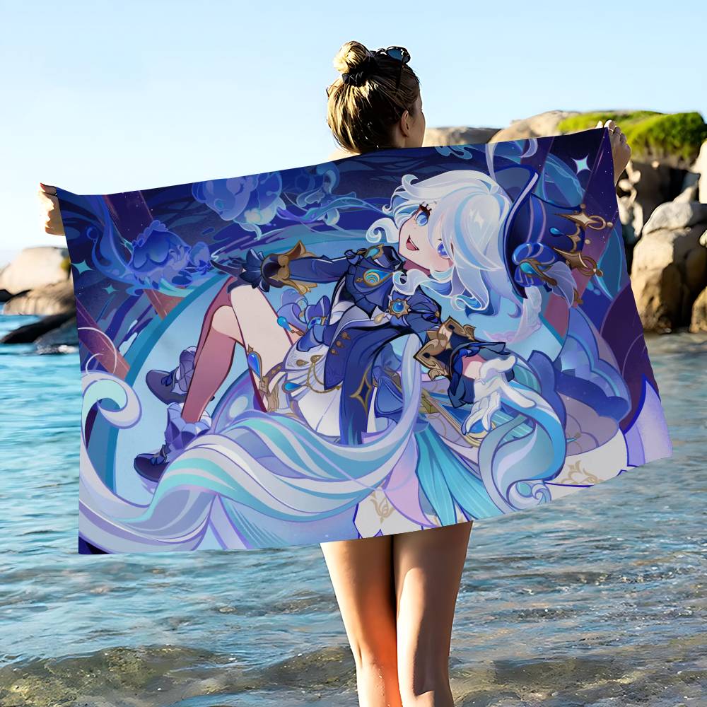 Game F-furina Anime Beach Swimming Towel Soft Absorbent Washcloth Children's Gifts For Kids Travel Camping Gym