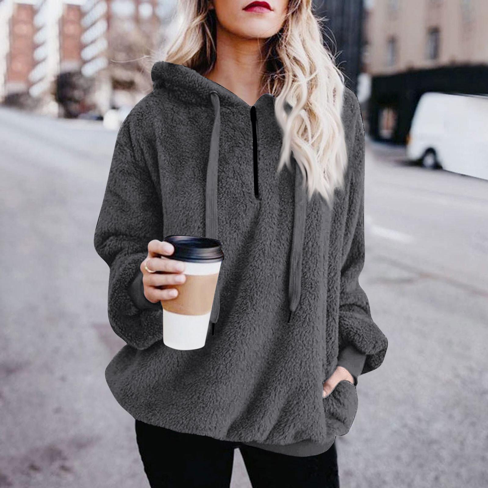 

Женская мода сплошной цвет с капюшоном в стиле пэчворк с длинным рукавом на молнии плюшевая толстовка XXXL