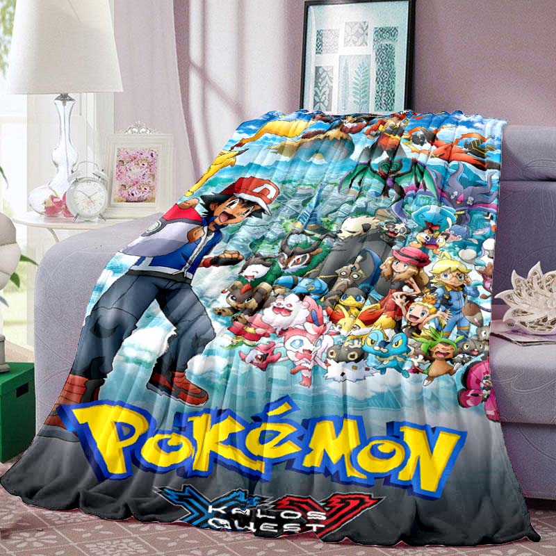 Pokémon Print Blanket Warm Comfortable Flannel Blanket for Bedrooms, Sofas, Beds, Chairs, Picnics, Travel -LXR37