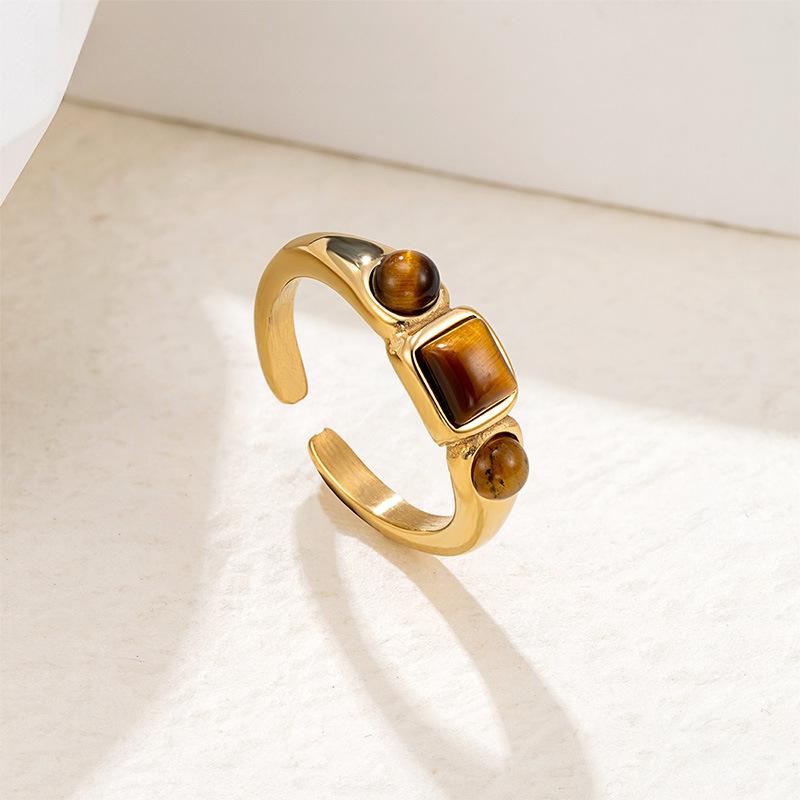 Maillard Tiger's Eye Stone Opening Adjustable Ring Women's Niche High-end Ins Wind Ring Plain Ring Titanium Steel Jewelry