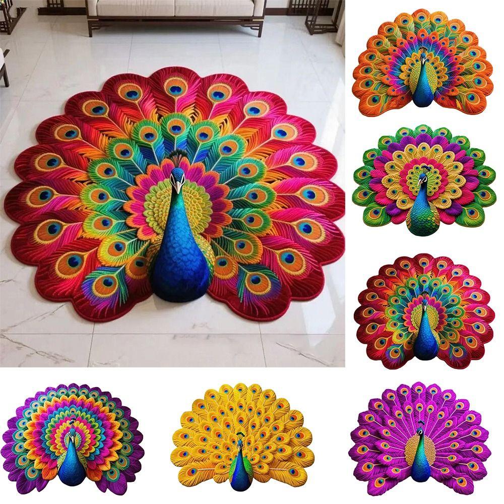 Soft Peacock Carpet Non-slip Door Gasket Portable Blanket  for Living Room Tea Table Bedside
