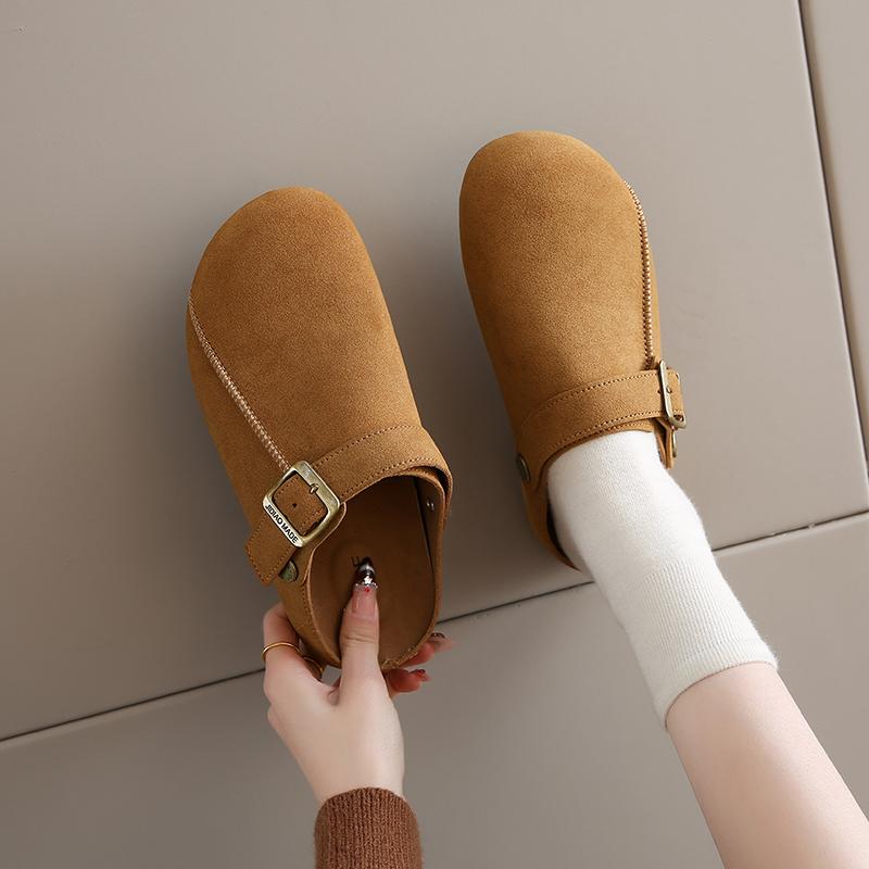 CRLAYDK Vintage Women's Comfort Mules Adjustable Buckle Slip On Slippers Closed Toe Casual Walking Open Back Shoes for Lady