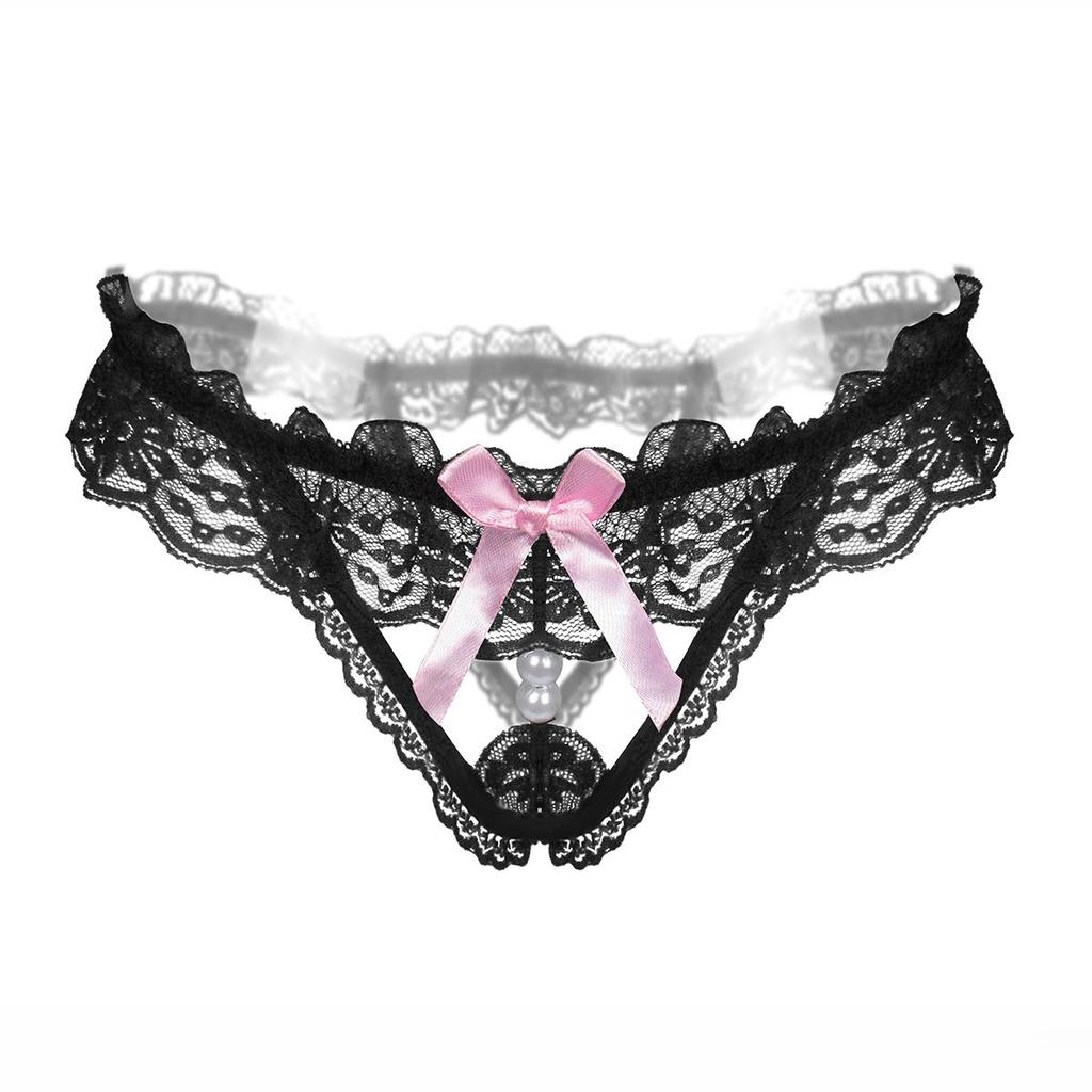 Female Underwear Lace Seamless Thongs Women's Pants Sexy Pearl G-String  Women Crotchless Breathable Sleepwear