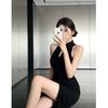 Summer New Improved Cheongsam Skirt Women's Black Neck Sleeveless Waist Thin Hollow Design Hip-wrapped Dress