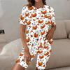 Women Plus Size White Halloween Printed Round Neck Short Sleeve Longline Top Fitted Shorts Two Piece Set