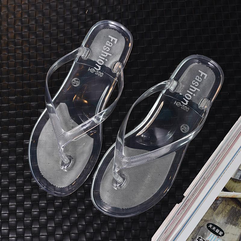 PVC Transparent Beach Flip Flops for Women Korean Style Jelly Crystal Thong Sandals, Summer Trendy Flat Outdoor Slides for Girls