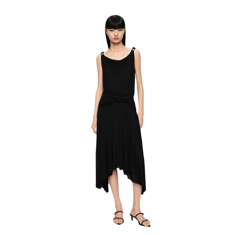 

MO&Co. Black Pleated Asymmetrical Cowl Neck Cami Dress S / 160