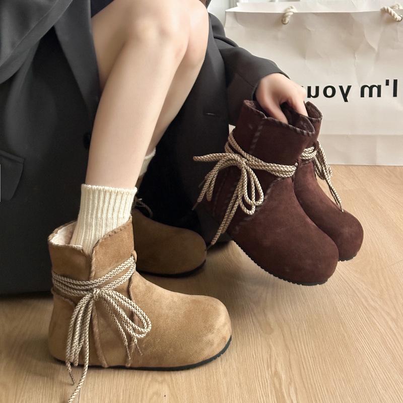 Soft leather version~ Height-increasing fluffy snow boots women's piled and thickened winter cotton shoes women's warm cotton boots