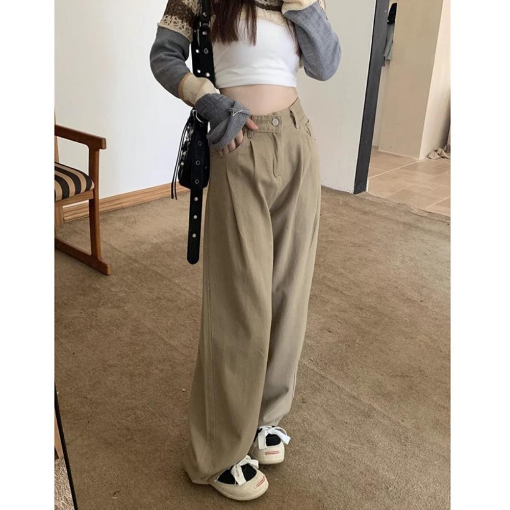 Versatile Korean Version of Straight Jeans Women's Spring and Autumn New High-waisted and Thin Wide-leg Pants Mopping Jeans Tide