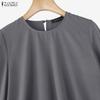 ZANZEA Women Casual Round Neck Solid Color 3/4 Sleeve Loose Blouse