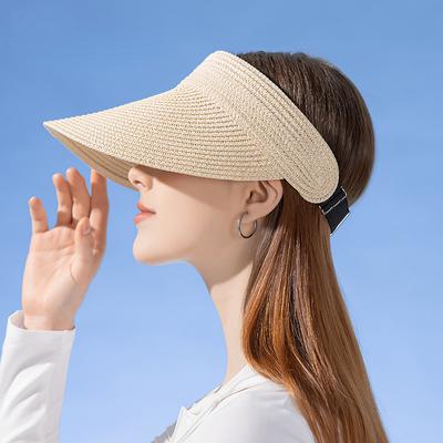 Summer Straw Sun Hats for Women Empty Top Beach Caps Large Brim UV Protection Cap Raffia Panama Visors Casual Chapeau
