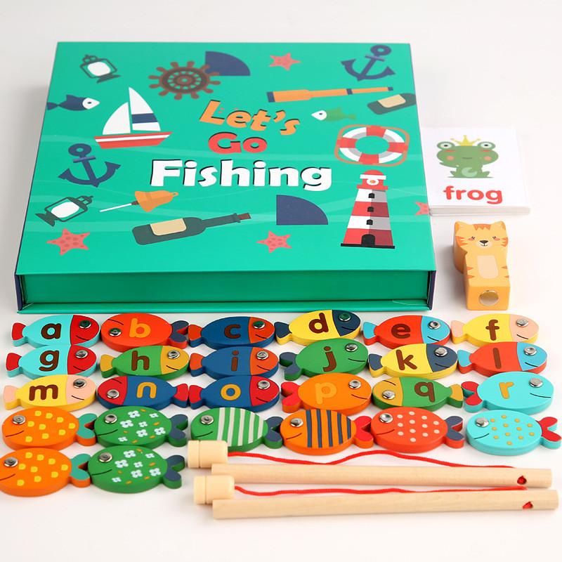 Fishing Wooden Magnetic Puzzle Toys For Childrens Educational Matching Word