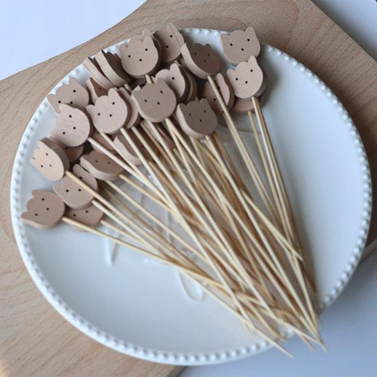 100PCS Disposable Cocktail Picks, Cute Panda Head Decor Bamboo Skewers, Long Food Picks for Sandwiches Burgers Fruits Desserts