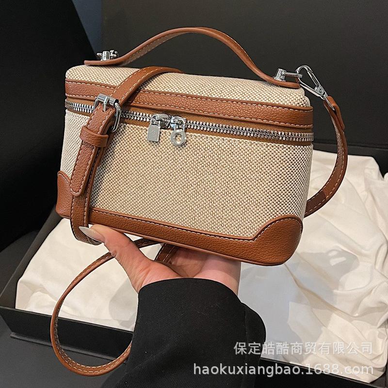 Canvas Small Bag Women's 2025 Super Fire New Korean Version Fashion Shoulder Messenger Bag Casual Versatile Contrasting Color Bucket Bag
