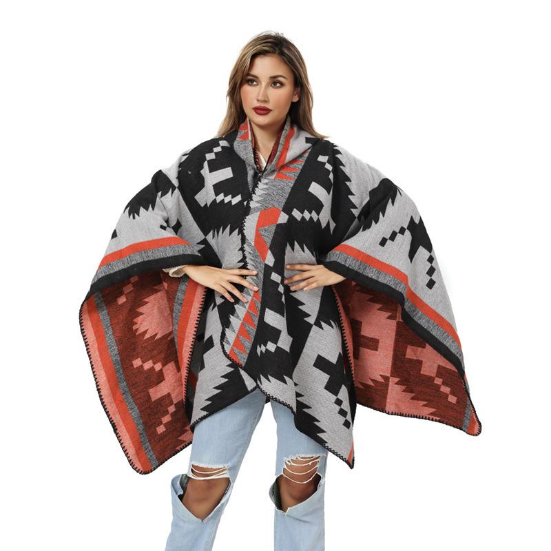 Verdickter Geometrisch Gewebter Schlitzumhang Hut Neuer Umhang Umhang Schal