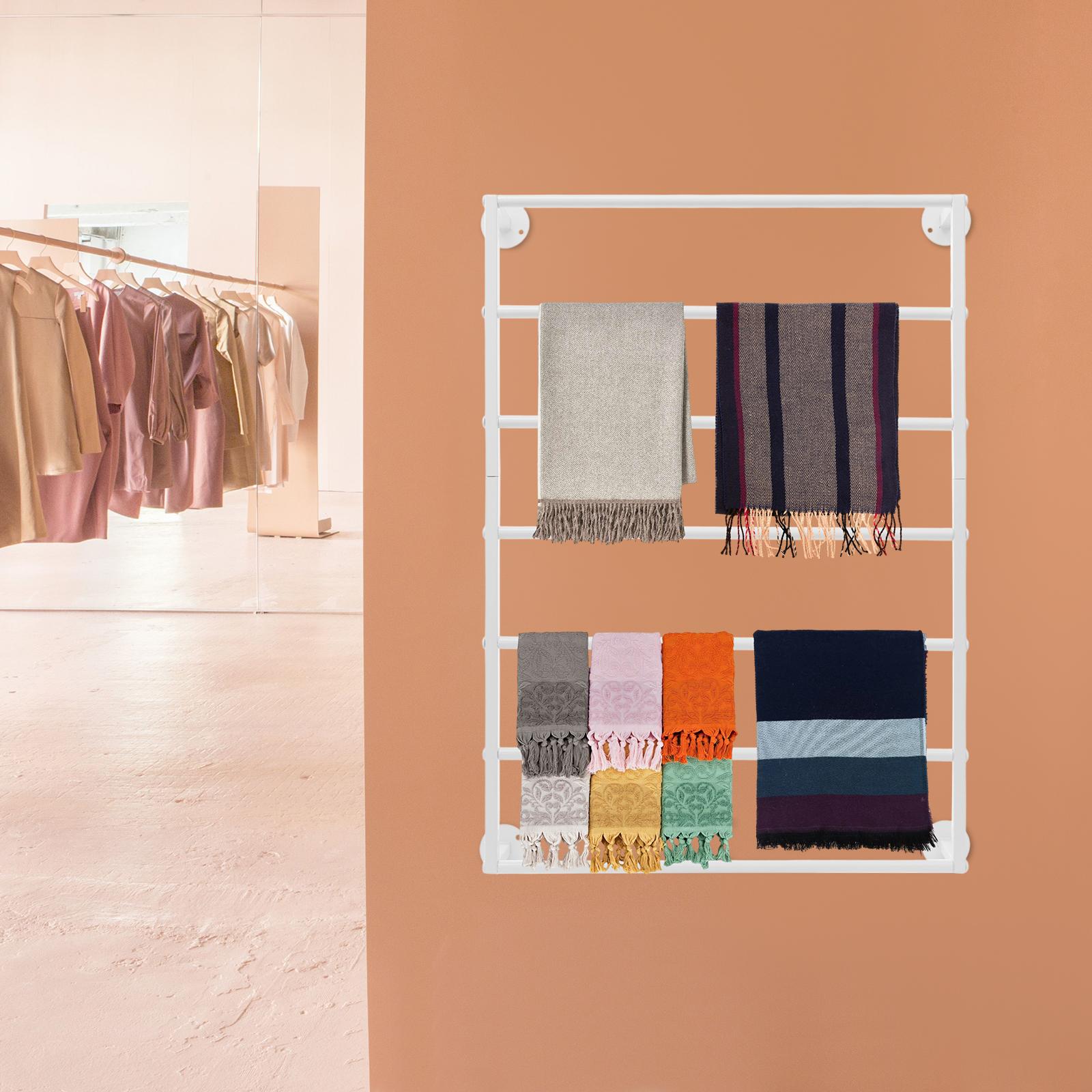

7-Tier Wall Mounted Scarf Organizer, Space Saving Storage Rack for Scarves, Belts, Ties, Hats, Metal Holder, Holds Up to 50lbs белый